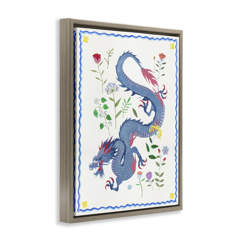  "Blue Dragon & Botanicals", art mural sur toile flottante par Melissa Wang, H 21 po x l 17 po, Brun