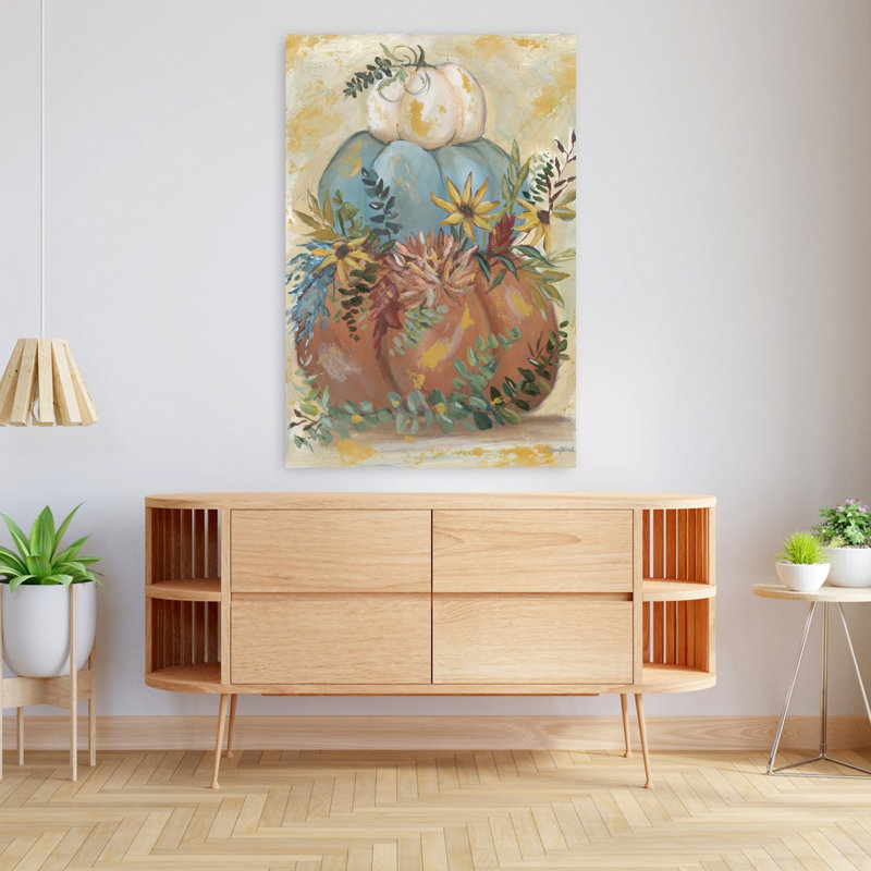 Boho, citrouille, pile, art floral abstrait, H 48 po x l 32 po