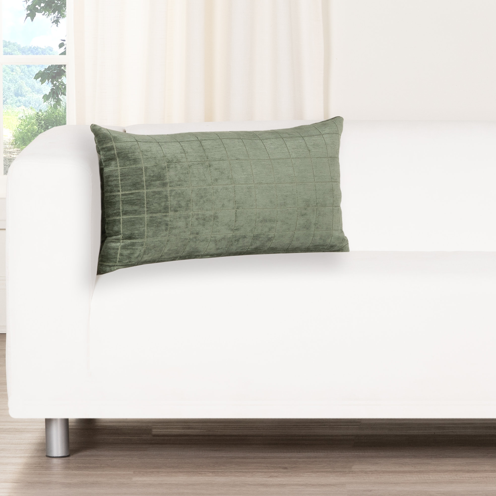 Otterville Velvet Grid Lumbar Pillow, 12"H x 21"W, Polyester, Ocean Geometric