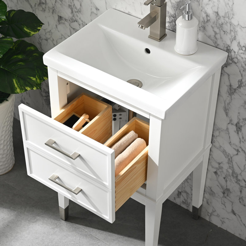 Deon 20'' Single Bathroom Vanity with Ceramic Top, White