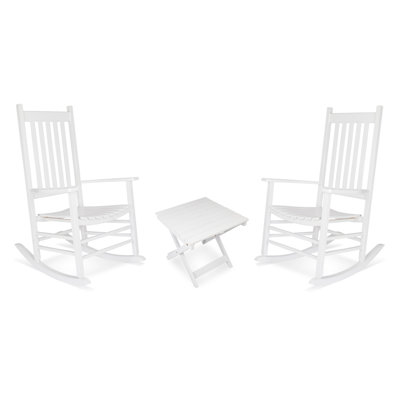 Emjay 3-Piece Outdoor Wood Rocking Chair And Square Folding Table Set