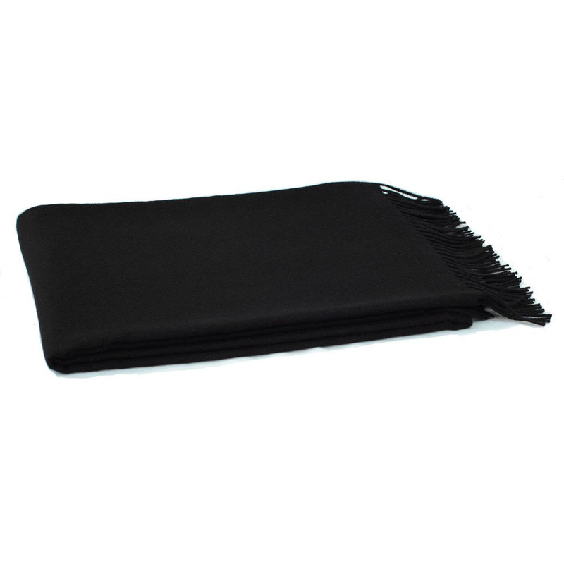 Madison Woven Baby Alpaca Throw Blanket, Black Herringbone