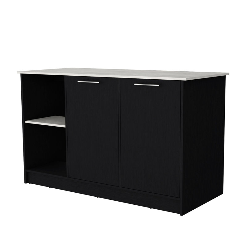 Rectangular Kitchen Island In Black And Grey, Facilitate Cooking Storage With Ample Space
