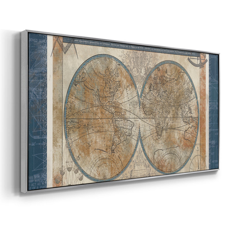 Plan du monde - Toile tendue avec châssis, prête à accrocher, Argent argent, H 21 po x l 41 po