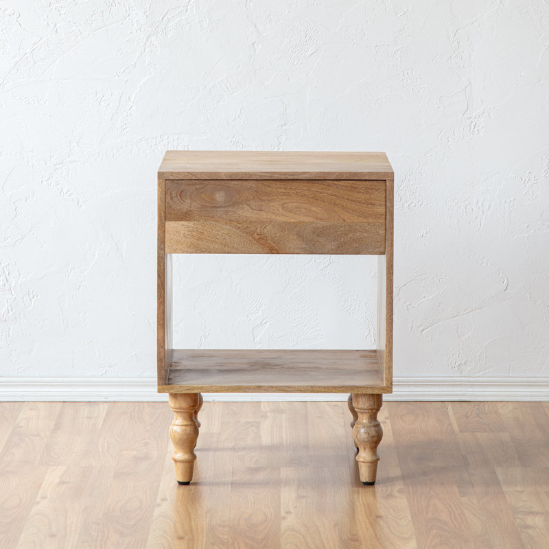 Orleans 1 Drawer Solid Wood Nightstand with Open Storage Shelf, Natural