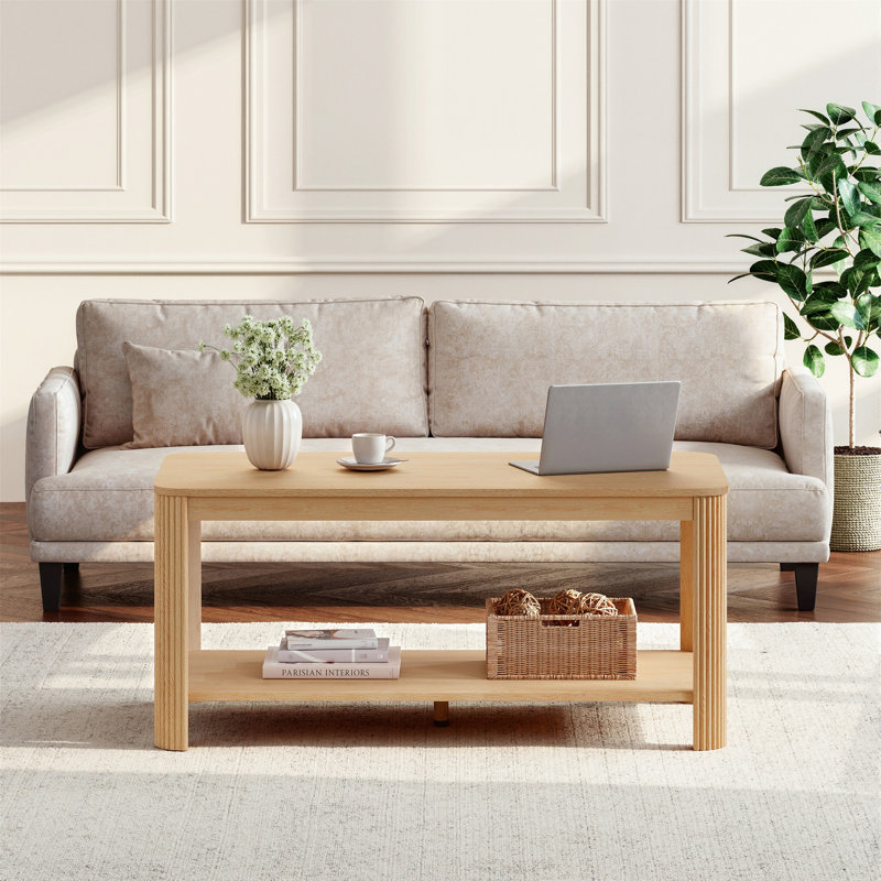 Table basse de coin en bois avec tablette de rangement Arc