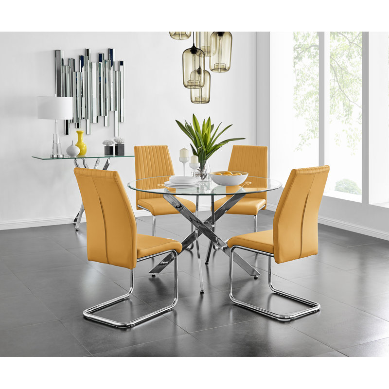 Ensemble de 6 tables de salle à manger Tierra Sleek, 4 Chairs, Jaune moutarde