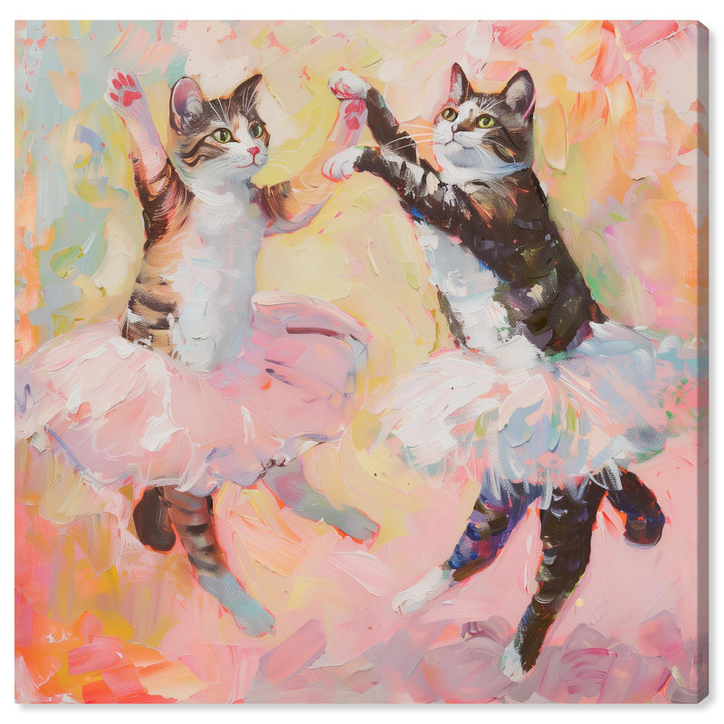 «Spring Cat Ballet Canvas» par Art Remedy, Toile tendue, H 20 po x l 20 po x P 1,5 po