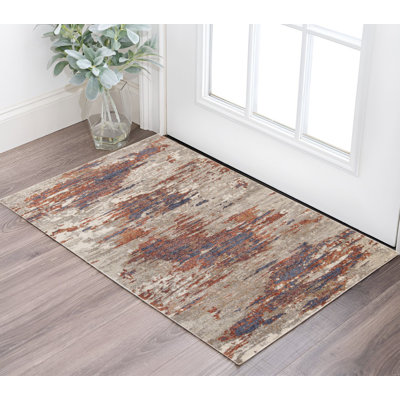 Tapis beige et rouille abstrait 2 pi x 3 pi