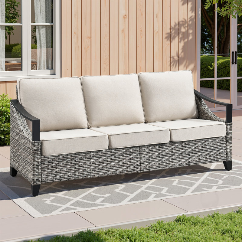 Canapé d'extérieur en osier avec coussins, Beige