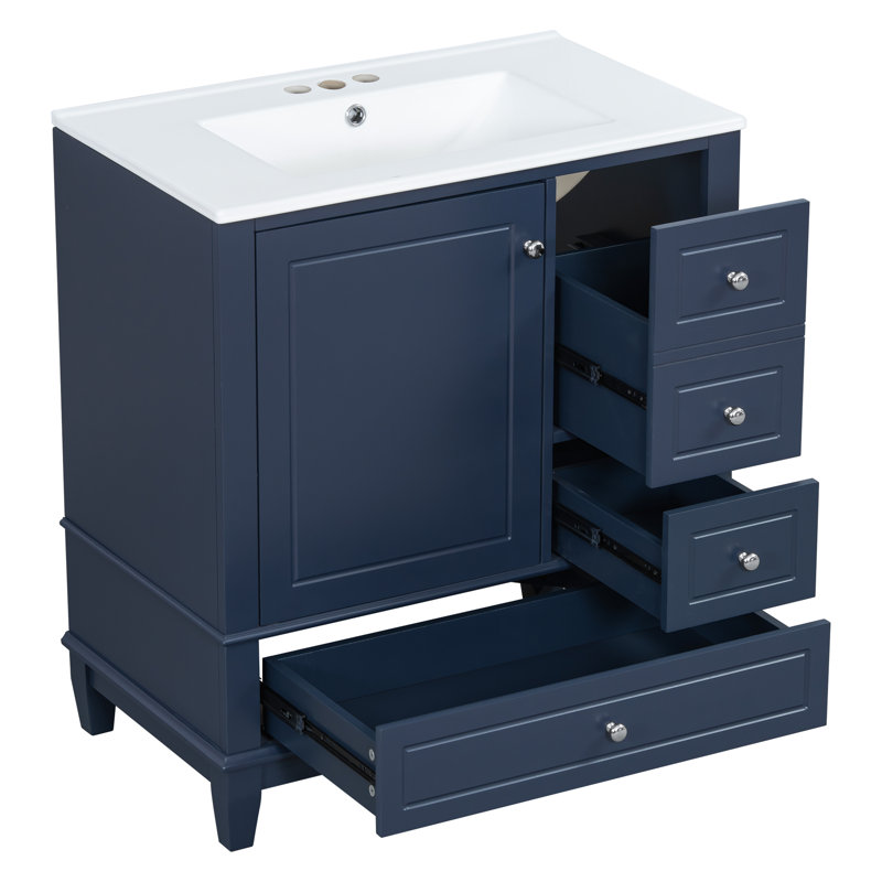 Meuble-lavabo avec comptoir en céramique, panneau de fibres à densité moyenne et base en bois massif, meuble-lavabo moderne pour les petites salles de bain
