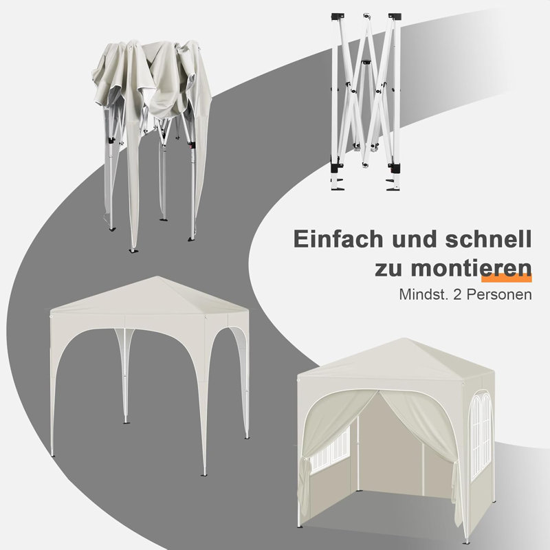 Gazebo, folding gazebo 2 x 2m, with 4 side walls, party tent water-repellent UV protection 50+, height-adjustable garden gazebo, with carrying bag, for outdoor garden camping