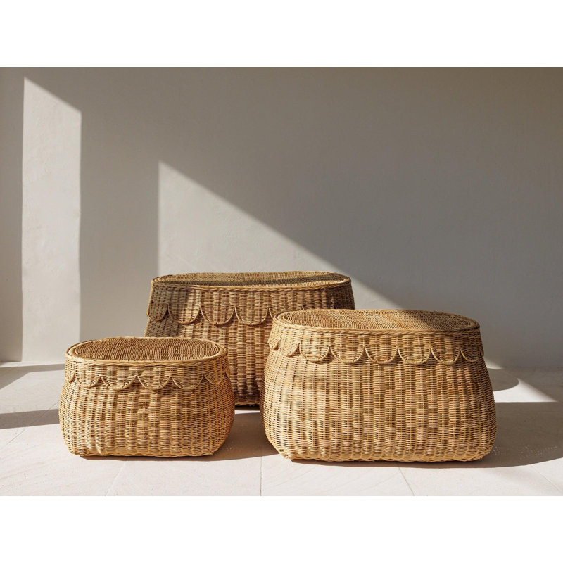 Panier de rangement en rotin festonné à la main avec couvercle - Organisateur décoratif en osier pour la maison