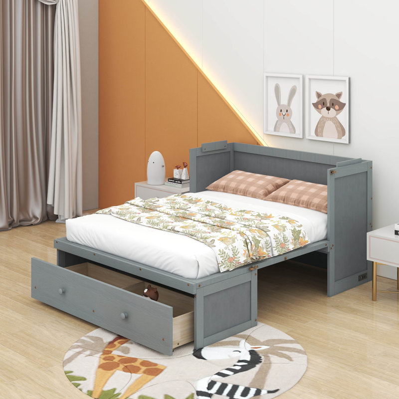 Lit escamotable avec port USB et tiroir, Grey, Lit double