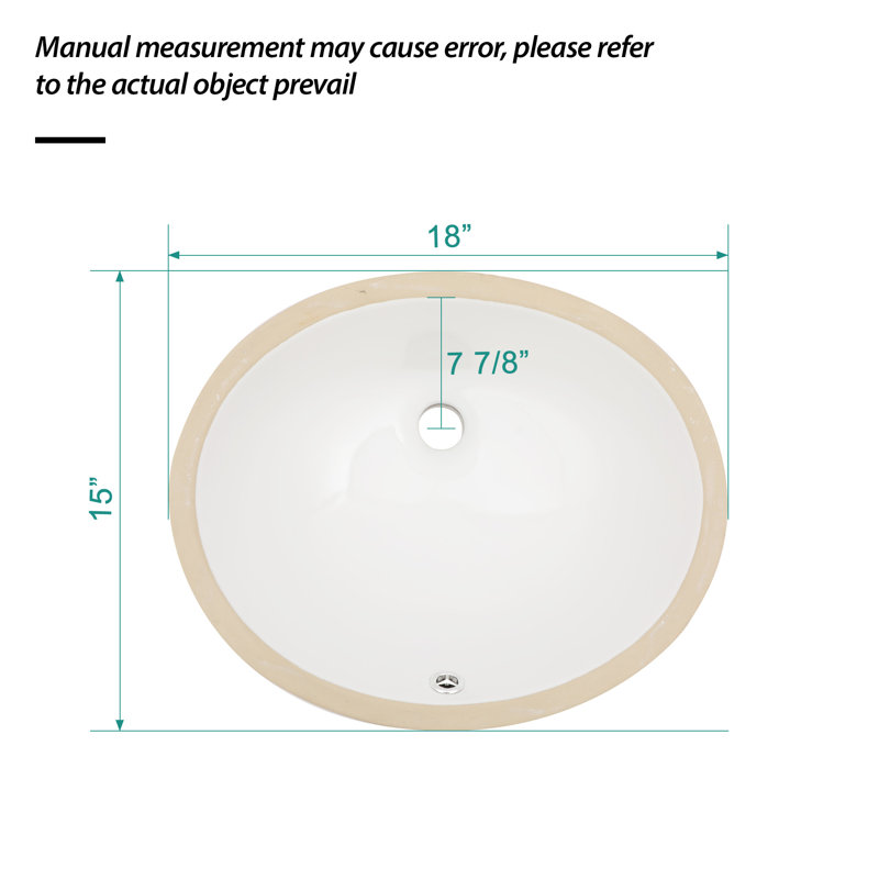 Lavabo de salle de bain ovale encastré en céramique 18 "x 15" blanc avec trop-plein