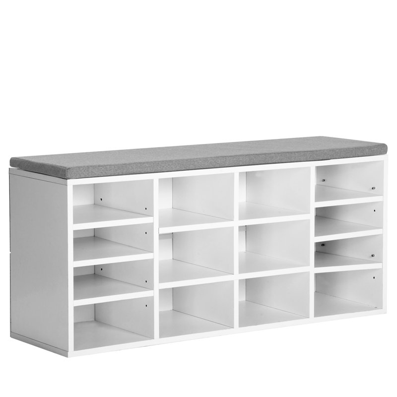 14 Pair Stackable Shoe Rack, White/Grey