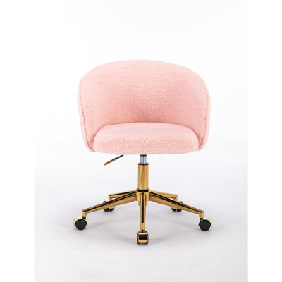 Pink Wool Office Chair For Different Areas, Modern Height Adjustable Rotating, 240Lbs Load Capacity Uses, Rotating Bedroom And Office,