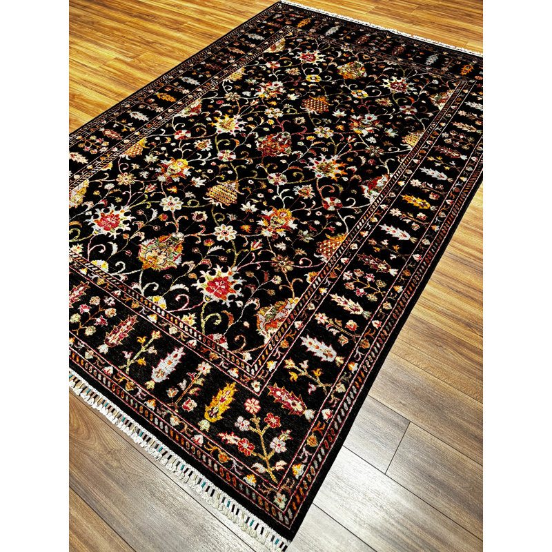 Tapis noir original en laine et coton noué à la main