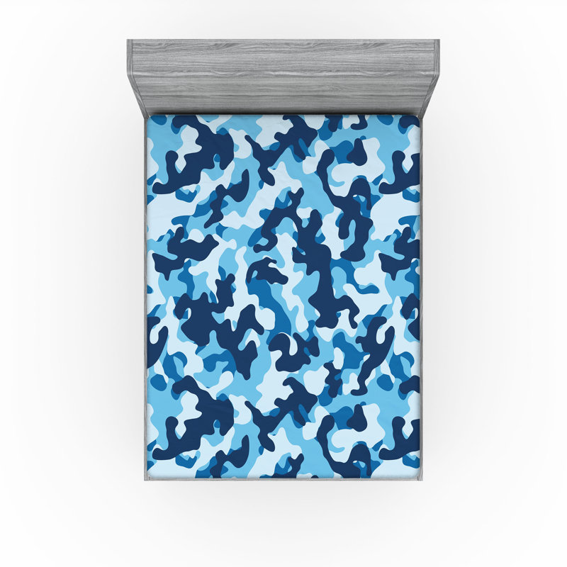 Ambesonne Fitted Sheet 2-Pack, Blue/Coconut Camouflage, Full Fitted Sheet