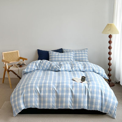 Light Blue Duvet Cover Set Plaid Comforter Cover Set Blue Bedding Set
