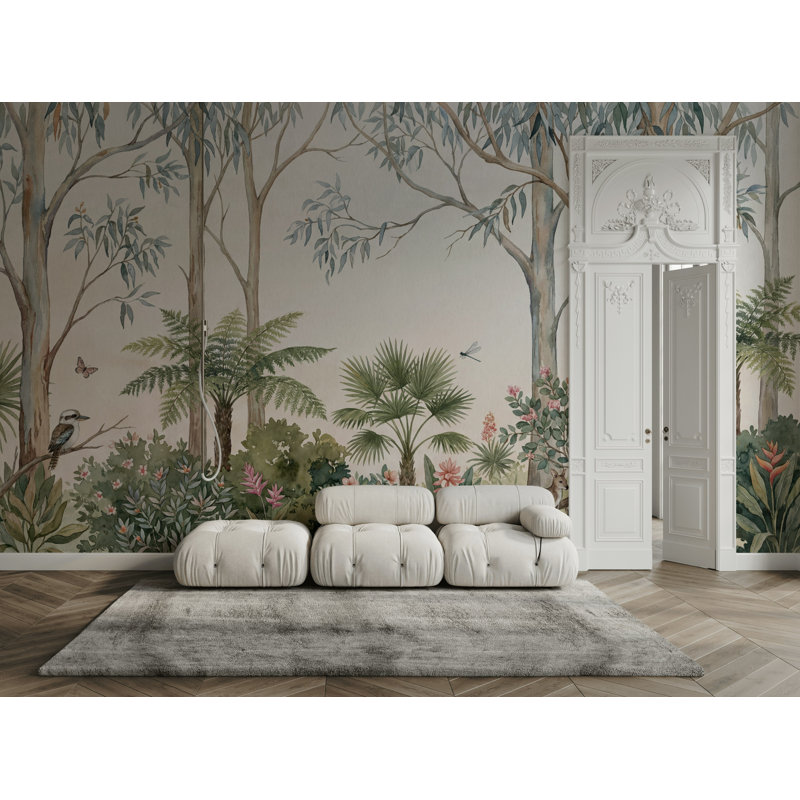 Papier peint australien, aquarelle et feuillage tropical, Non-collé, L: 140 po x H: 96 po