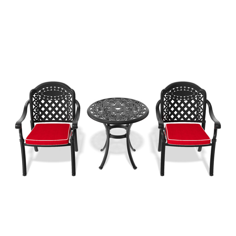 Ensemble de meubles de patio en aluminium coulé avec cadre noir et coussins de siège, 2
