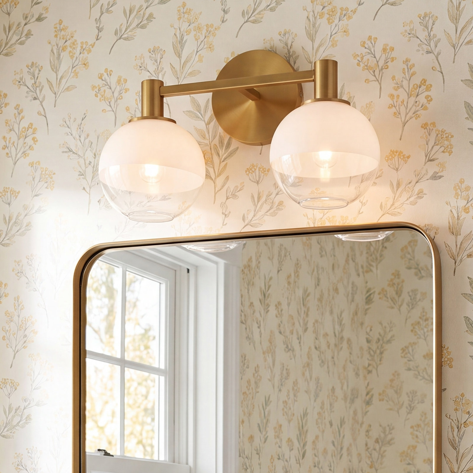Burnley Vanity Light, Burnished Brass, 9.625" H x 15" W x 7" D, 2 Lights