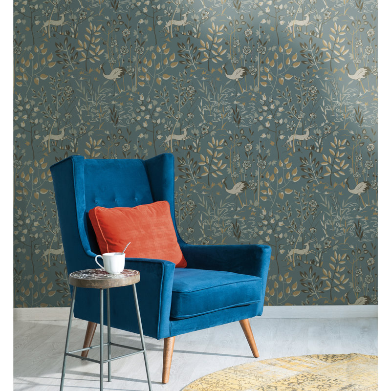 Rouleau floral Jimmy, Bleu sarcelle