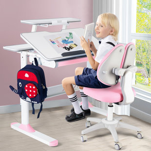Kids Study Desk and Chair Set 2Pcs Wooden Writing Computer Office