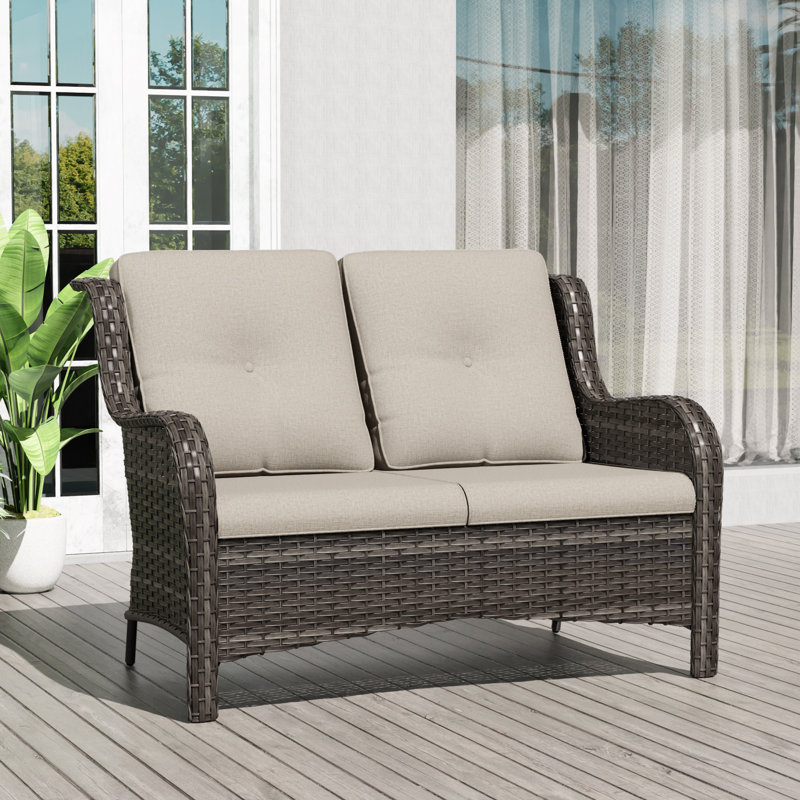 Causeuse d'extérieur en osier avec coussins Anahit, Beige