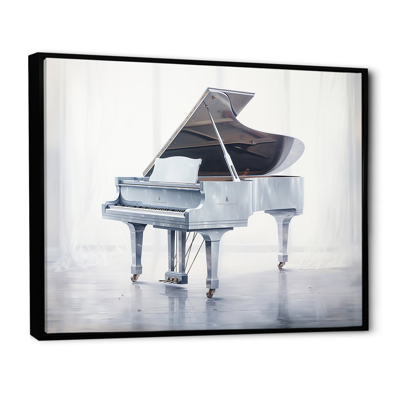 «Gray Piano Winter Echoes I», reproduction sur toile, Cadre flottant noir, H 34 po x l 44 po