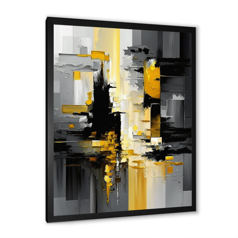 Abstrait géométrique noir et jaune V - Art mural abstrait géométrique, H 20 po x l 12 po x P 1 po