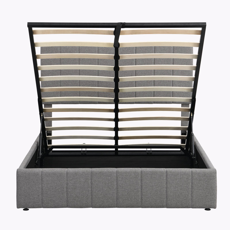 Lit plateforme tapissier avec rangement Alfie-Ray, Double, gris