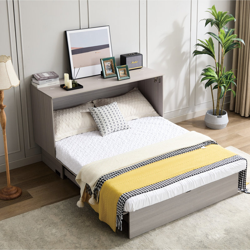 Lit moderne avec compartiment de rangement, matelas grand et port de charge, fonction grand convertible gris, douille en mousse,