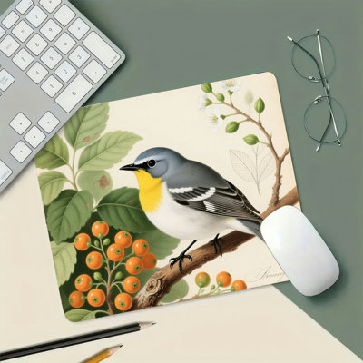 Tapis de bureau dur 15,75 po x 31,51 po Birds on the Trees of Bloom and Butterfly Diatom Mud