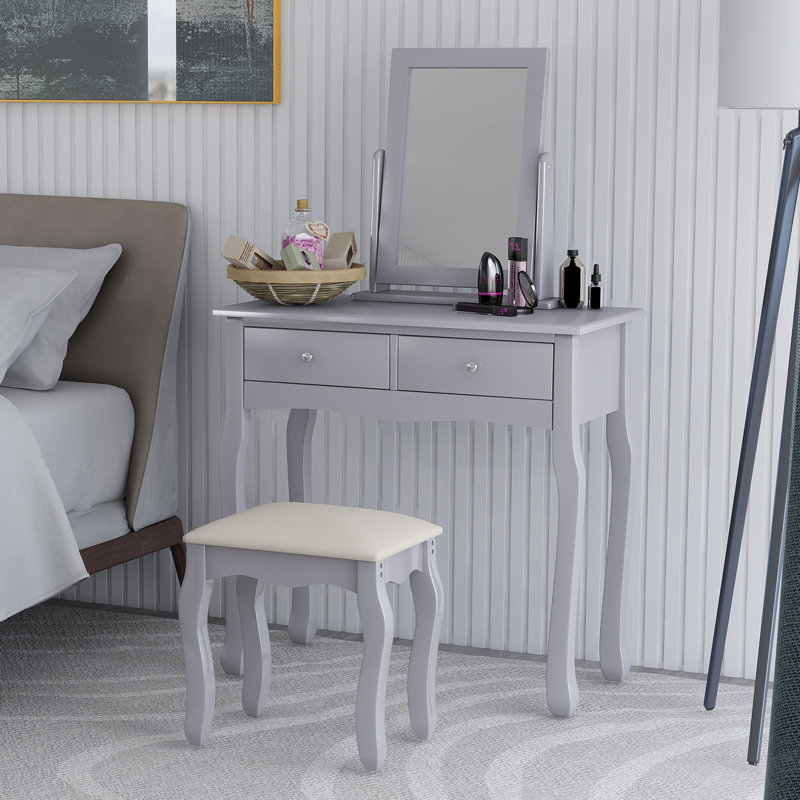 Gingras Dressing Table with Mirror, Grey
