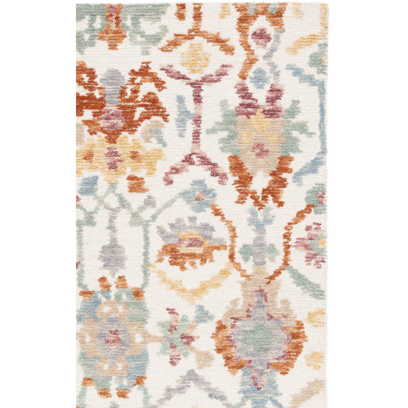 Gariguette 102 Hand Tufted Wool/Cotton Oriental Indoor Use Only Rug in Ivory/Green, Rectangle 6' x 9'