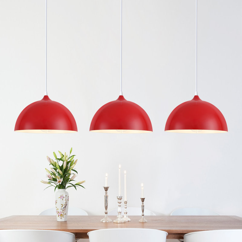 3 - Light 11.81'' Dome Pendant for Kitchen Island Modern Pendant Lighting Fixtures ( Set of 3), Red/White