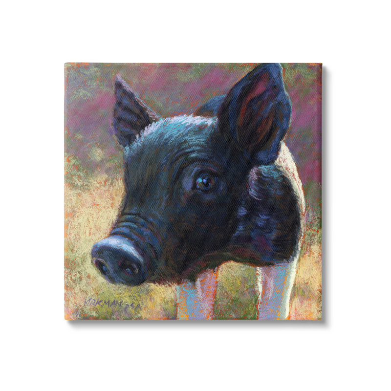 Mignon cochon noir, gros plan, art mural sur toile par Rita Kirkman, H 24 po x l 24 po x P 1,5 po