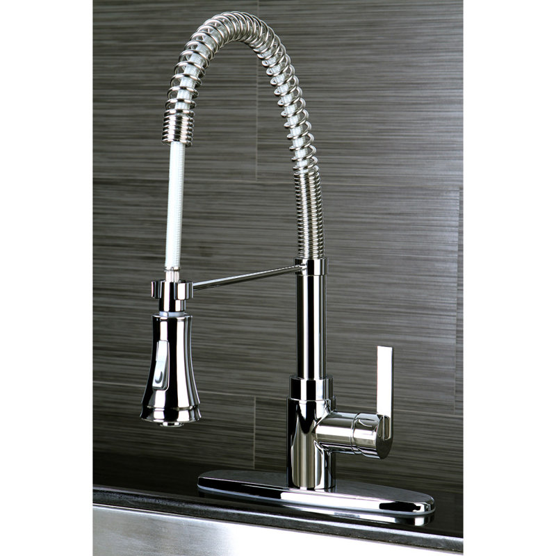 Kingston Brass Continental Single-Handle 1-or-3 Hole Deck Mount Pre-Rinse Kitchen Faucet, Polished Chrome