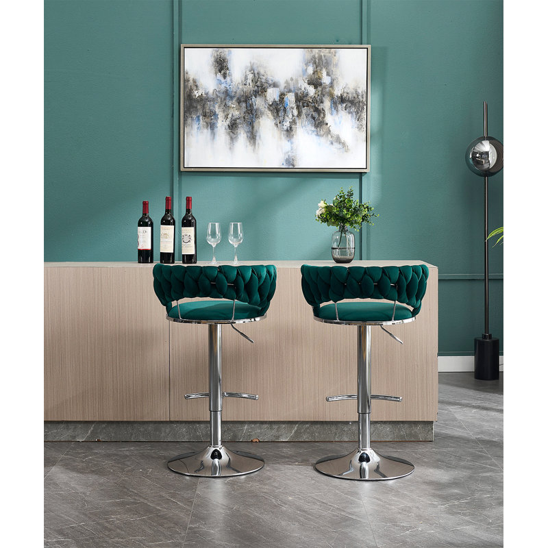 Ensemble de 2 tabourets de bar pivotants réglables avec repose-pieds et base chromés, revêtement en velours pour le confort et le style, vert