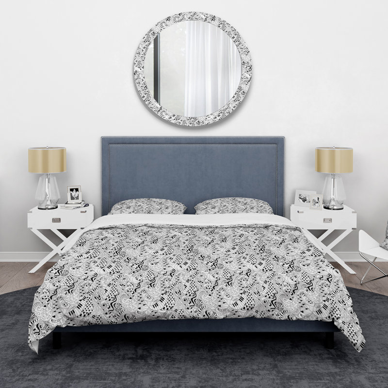 Motif de tissage abstrait en noir et blanc I - Ensemble de housse de couette moderne - Microfibre de polyester