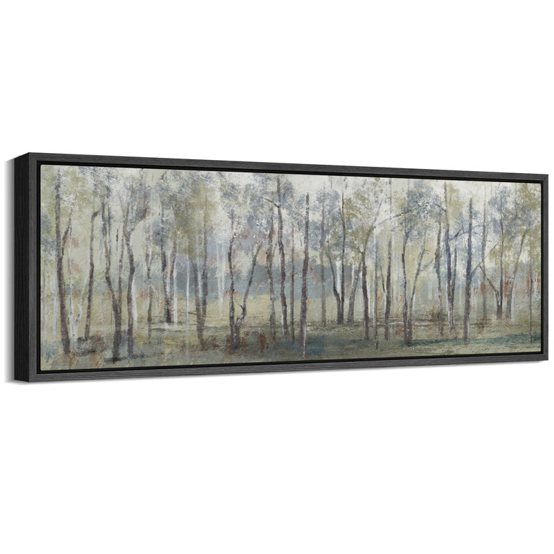 Green & Blue Tree Forest Landscape Extra Large Framed Wall Art Oversized Canvas Print, 20" H x 60" W, Black