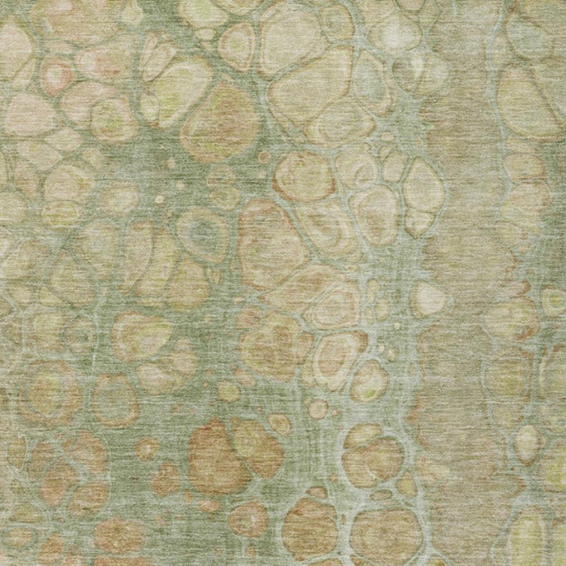 3' X 5' Artichoke Green And Beige Abstract Washable Indoor Outdoor Area Rug