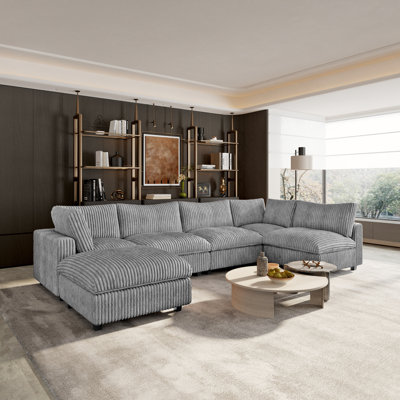 6 - Piece Slipcovered Sectional With Ottoman