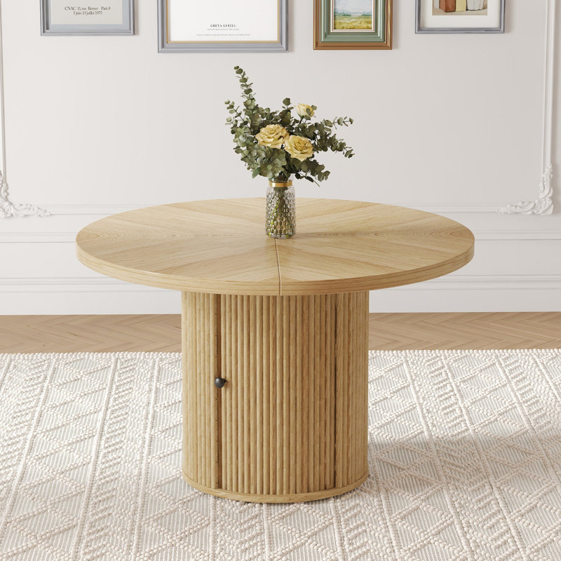 Table de salle à manger de 47,2 pouces de style rond en bois avec rangement à double couche et forme de colonne romaine - avec une finition en grain de bois classique, elle crée une atmosphère éternelle et élégante pour votre salon