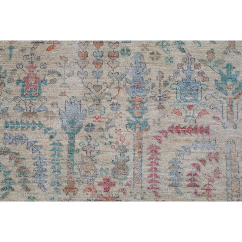 Hand Knotted Wool Area Rug in White And Orange