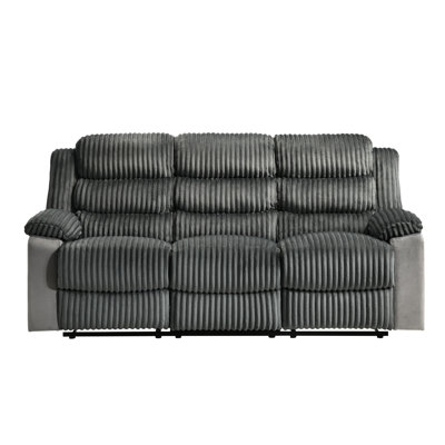Gray Velvet And Corduroy 3 - Seat Motion With Pocket Coil Linking, Wooden Inner Frame, Tight & Back Cushion, Kd Back, Pillow Top Armrest, 220lbs Weight Capacity, 22" Depth, 81" Product Width ,