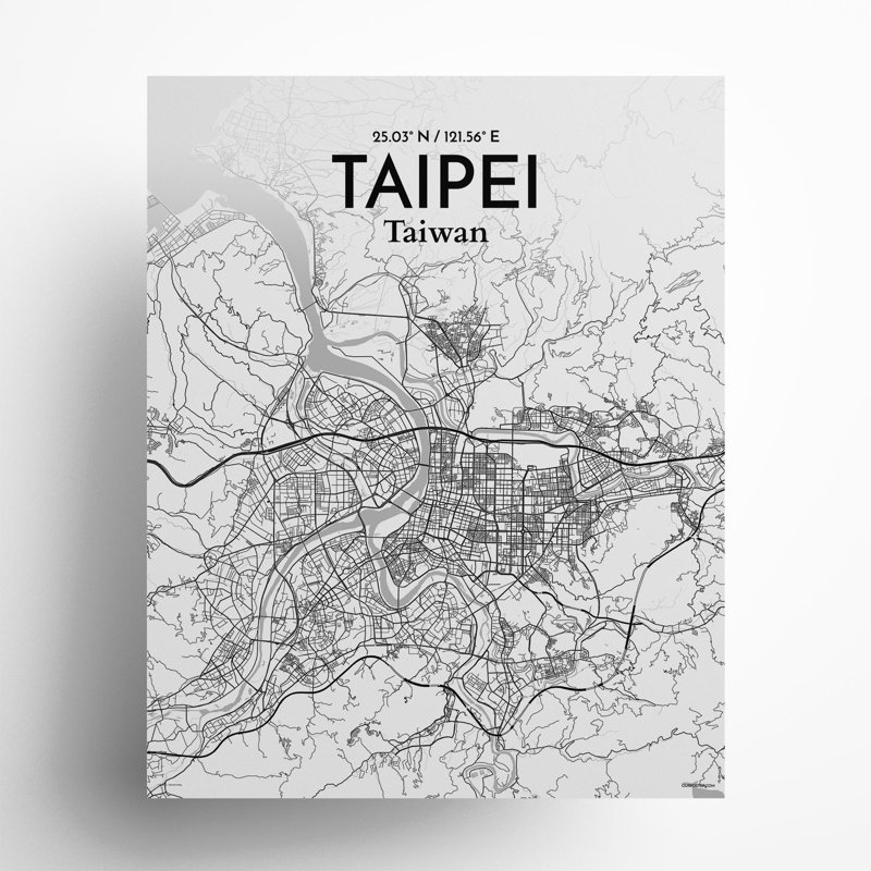 Taipei City Map In Tones - No Frame Print, 20cm H x 16cm W x 0.05cm D