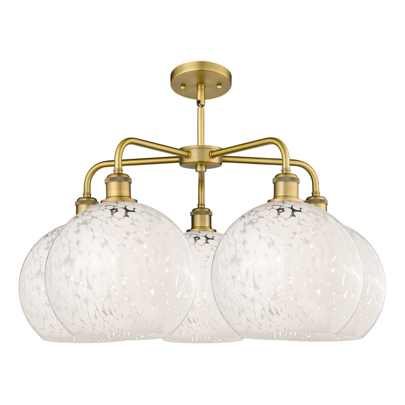 Lustre suspendu 5 lumières Ballston White Mouchette, Laiton brossé, H 17,25 po x l 28 po x P 28 po